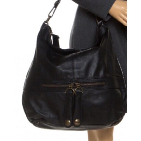 Gerard Darel Midday Leather Hobo Tote Bag Midnight Satchel Black Made in France - Picture 1 of 16